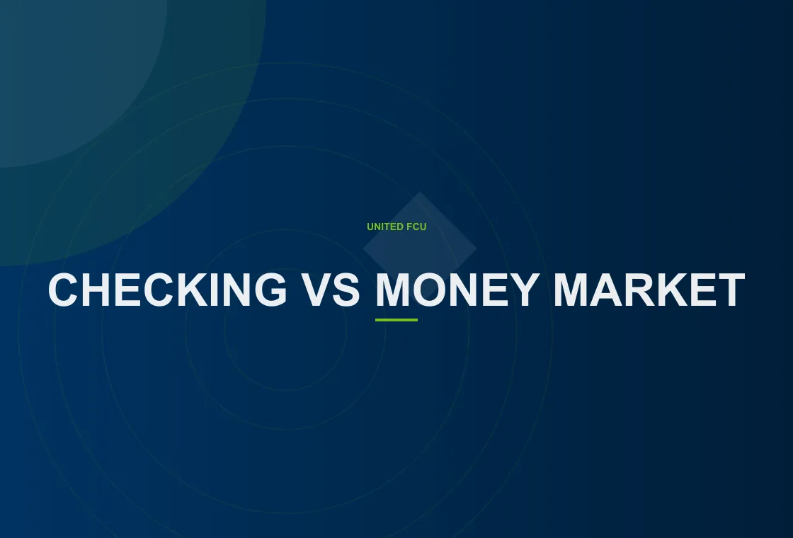 United FCU customer using digital tools for checking account vs money market account on a laptop