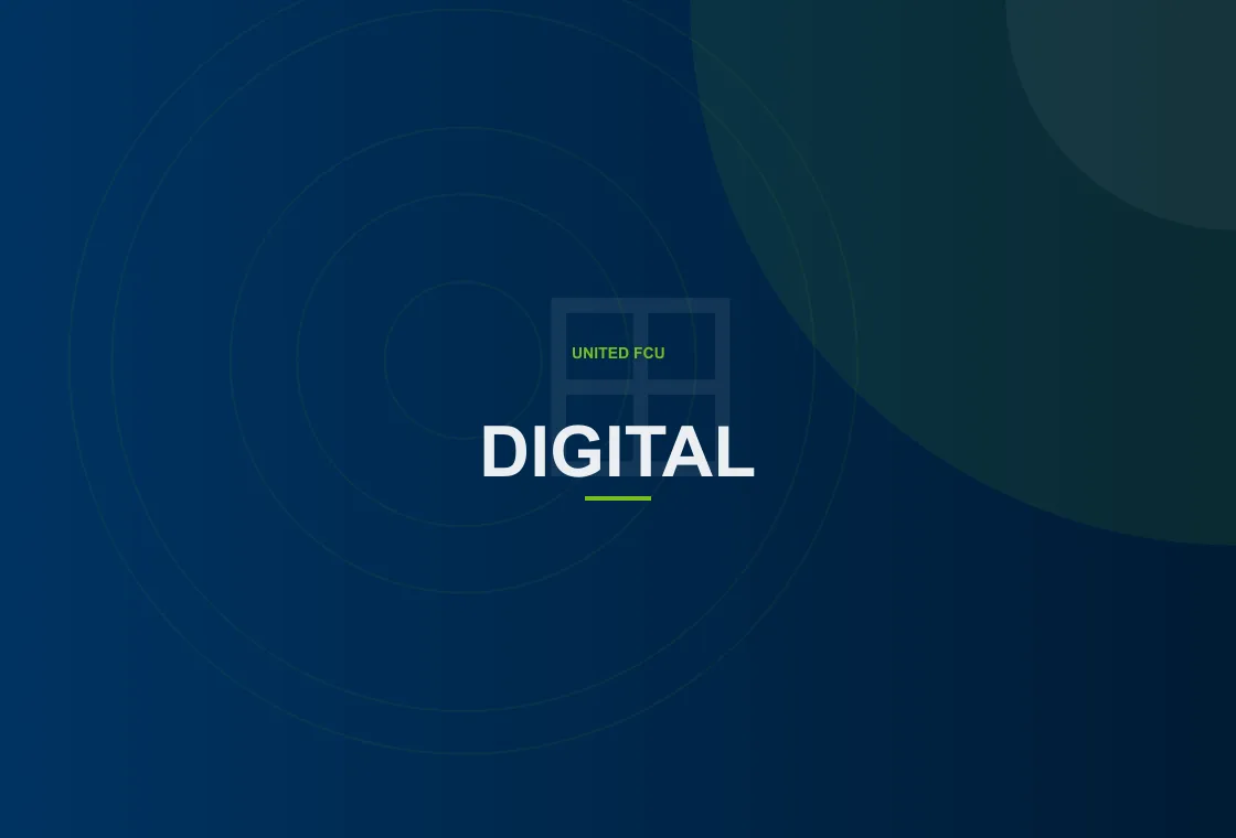 United FCU mobile banking app on a phone showing balances and bill pay